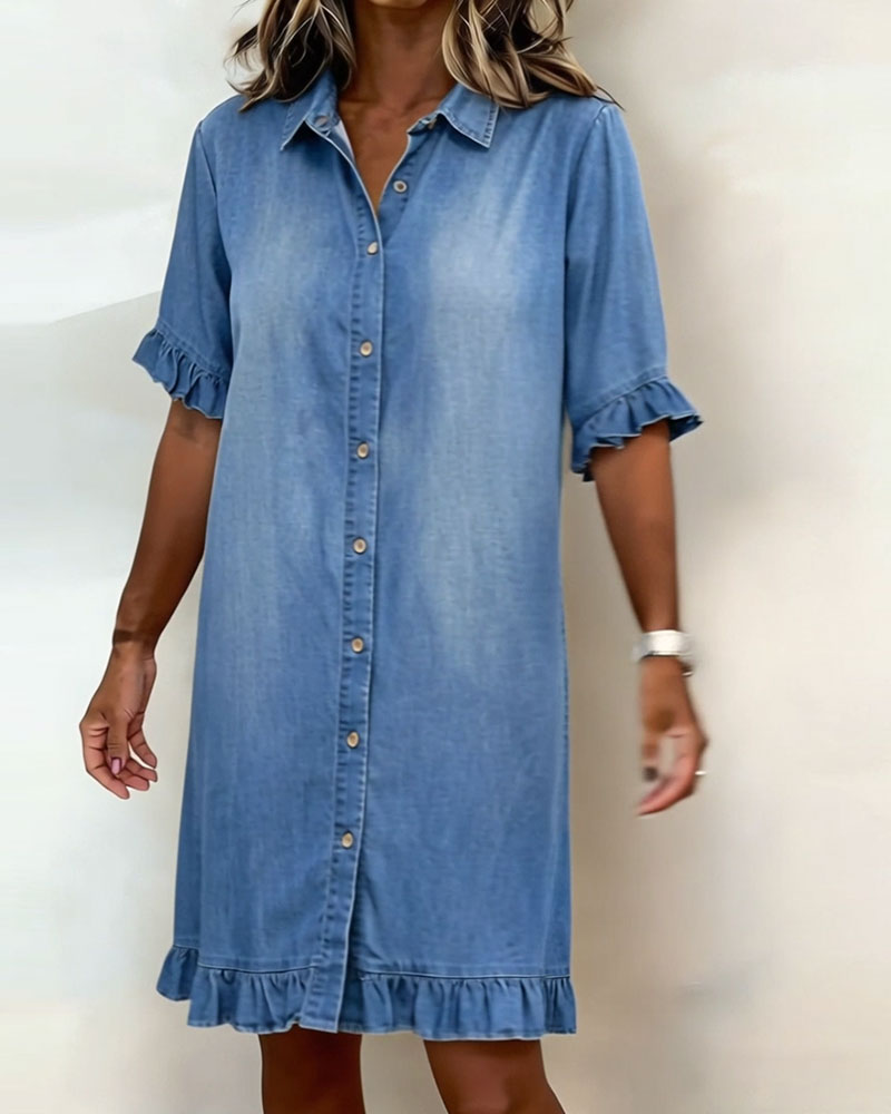 Lila - Kényelmes Denim Ruha Vonzó Ráncokkal