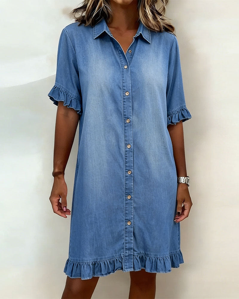Lila - Kényelmes Denim Ruha Vonzó Ráncokkal