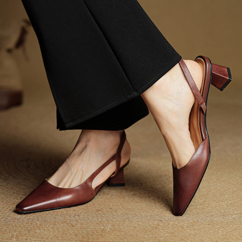 Margit - Bőr Slingback Magassarkú