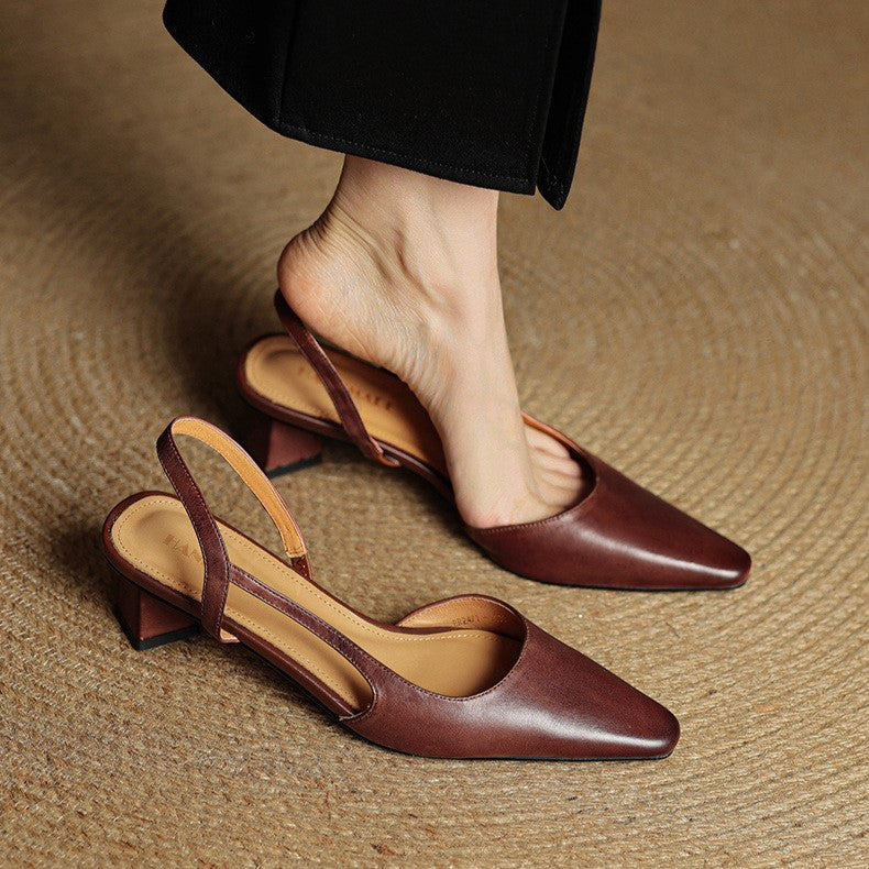 Margit - Bőr Slingback Magassarkú