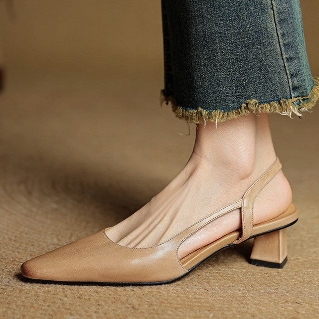 Margit - Bőr Slingback Magassarkú