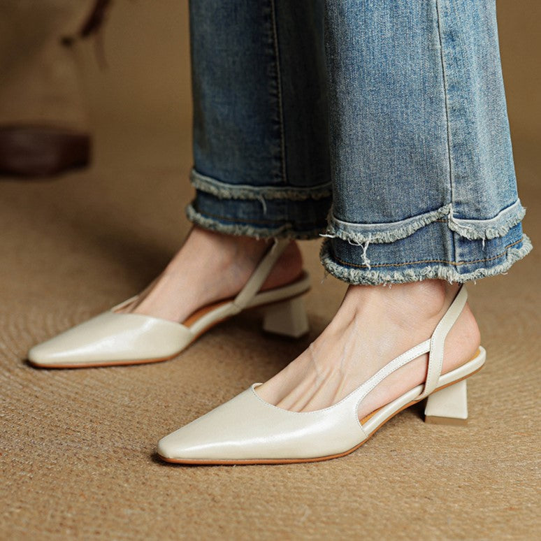 Margit - Bőr Slingback Magassarkú