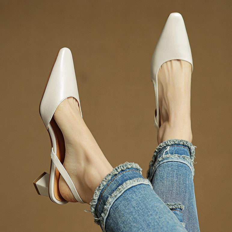 Margit - Bőr Slingback Magassarkú