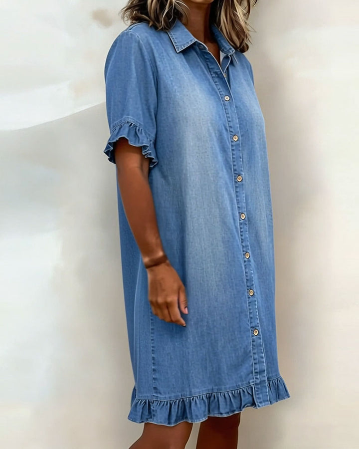 Lila - Kényelmes Denim Ruha Vonzó Ráncokkal