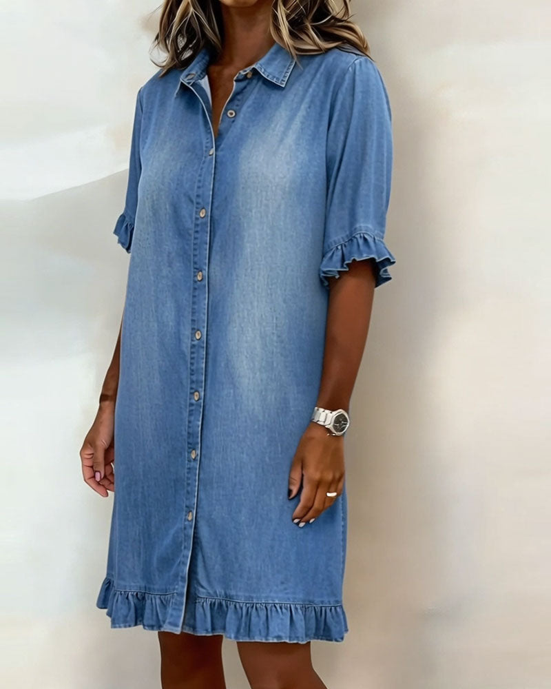 Lila - Kényelmes Denim Ruha Vonzó Ráncokkal