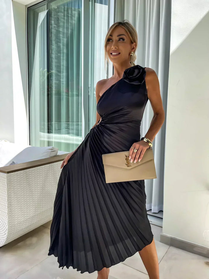 Emese - Elegáns Maxi Virágos Ruha Egy Vállra
