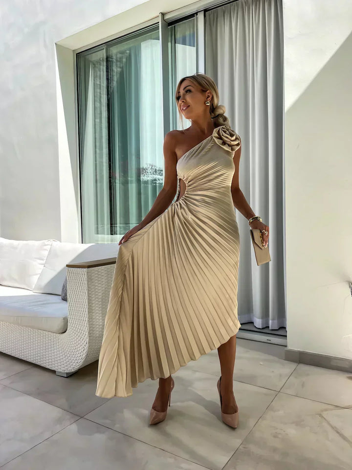Emese - Elegáns Maxi Virágos Ruha Egy Vállra