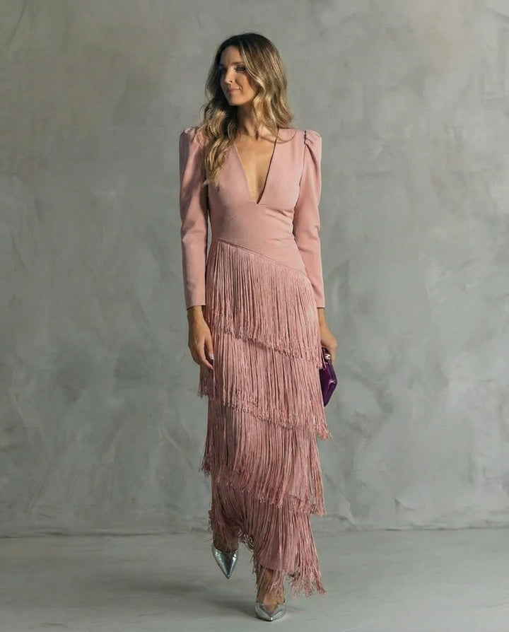 Alessia - Elegáns midi ruha frufru ujjal